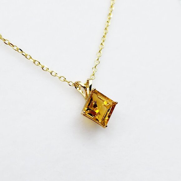 Gold Citrine Pendant Necklace , 10K Yellow Gold Citrine 6x6mm Pendant - Picture 6 of 10